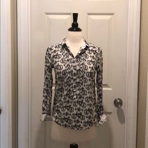 Anthropologie Black and White Bicycle Print Top